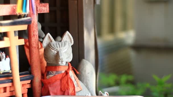 羽田の穴守稲荷神社の守護者フォックスをクローズ アップ その東京の伝統的な神社 カメラ キヤノン Eos — ストック動画