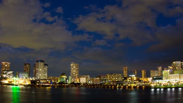 Nacht Vervallen Buurt Van Tokyo Bay Breed Shot Langzame Sluitertijd — Stockvideo