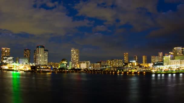 Nacht Komen Vervallen Buurt Tokyo Bay Area Breed Schot Uitzoomen — Stockvideo