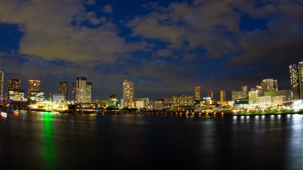 Nuit Tombe Près Tokyo Bay Area Wide Shot Est Une — Video