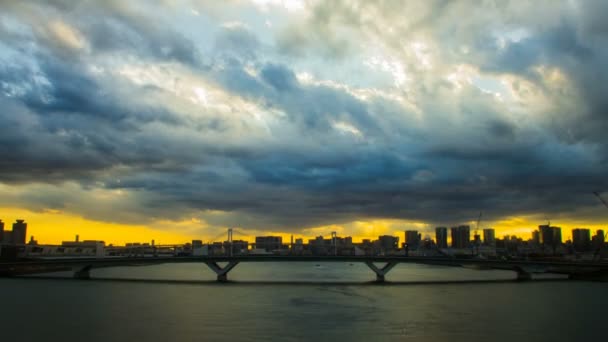 Πάροδο Του Χρόνου Στο Tokyo Bay Περιοχή Ευρεία Πυροβολισμό Ζουμ — Αρχείο Βίντεο