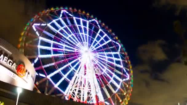 Diabelski Odaiba Tokio Night Upływ Niski Kąt Szeroki Strzał Zoom — Wideo stockowe