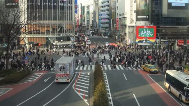 Shibuya Průnik Shibuya Tokiu Jeho Umístění Města Tokiu Čas Zanikla — Stock video