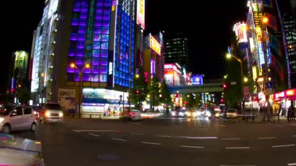 Natt Förfaller Akihabara Korsning Bred Shot Zooma Dess Ett Läge — Stockvideo