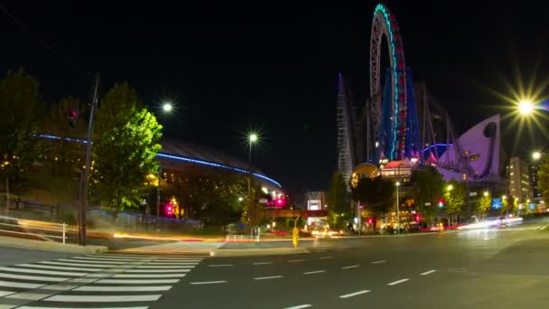 Night Lapse Incluyendo Tokyo Dome Ferris Rueda Tiro Ancho Una — Vídeos de Stock