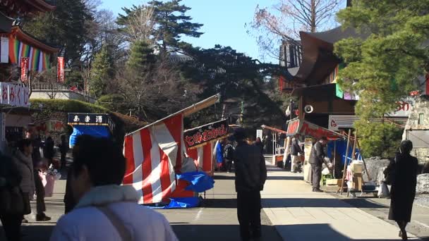 Main Street Vid Kongouji Templet Tokyo Djupa Fokus Mellersta Skott — Stockvideo