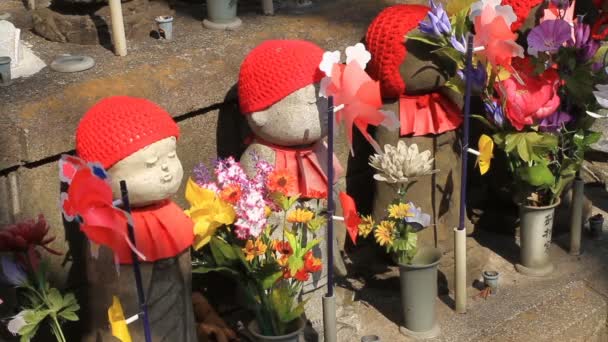 Gardian Angel Jizo Μεγάλη Γωνία Ρηχά Εστίαση Στο Ναός Zojoji — Αρχείο Βίντεο