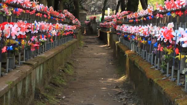 Windmühle Und Gardianischer Engel Jizo Weit Geschossen Tiefen Fokus Auf — Stockvideo