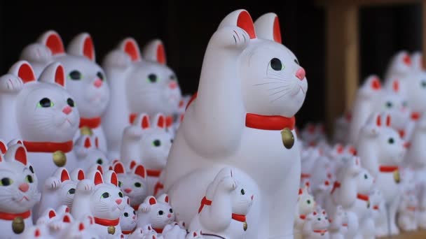 Statue Cats Left Side Center Focus Gotokuji Temple Tokyo Its — Stock Video