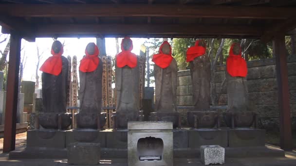 Estatua Jizo Centro Amplio Tiro Gotokuji Templo Tokio Lugar Tradicional — Vídeo de stock