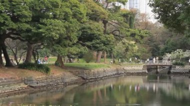  İnsanlar gelip köprü uzun atış Hamarikyuu Park'ta devam / onun Tokyo doğa konum. fotoğraf makinesi: Canon Eos 7d
