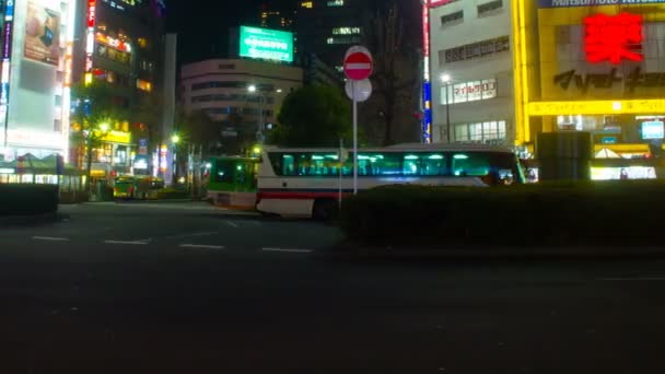 Night Lapse Front Ikebukuro Station East Side Wide Shot Left — Stock Video