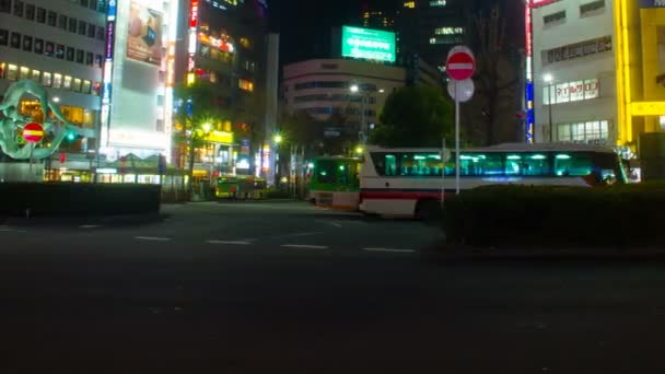 Night Lapse Front Ikebukuro Station East Side Wide Shot Right — Stock Video