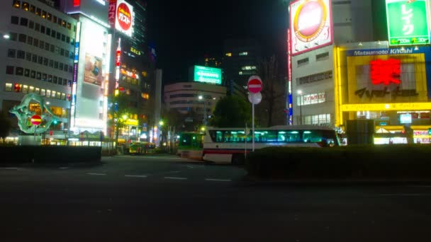Noc Upływ Przed Ikebukuro Stacji East Side Głęboko Skoncentrować Się — Wideo stockowe