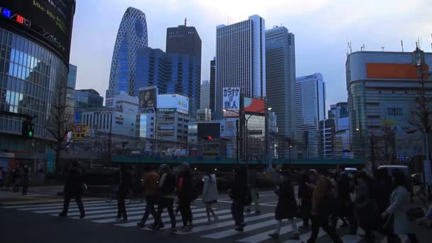 Gente Tren Cruzando Calle Shinjuku Tiro Ancho Una Ubicación Ciudad — Vídeos de Stock