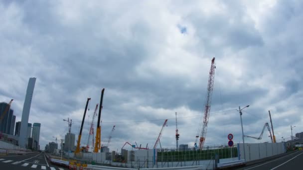 Crane Time Lapse Ariake East Side Tokyo Long Shot Zoom — Vídeo de Stock