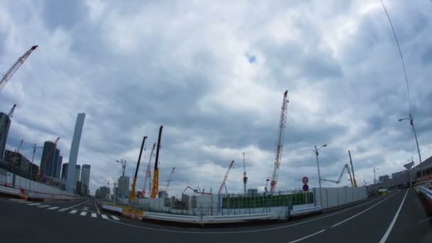 Crane Tid Förfaller Ariake East Side Tokyo Långskott Zoom Dess — Stockvideo