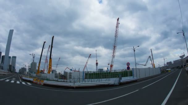 Crane Tidsfördröjning Ariake East Side Tokyo Breda Skjuten Vänster Panorering — Stockvideo