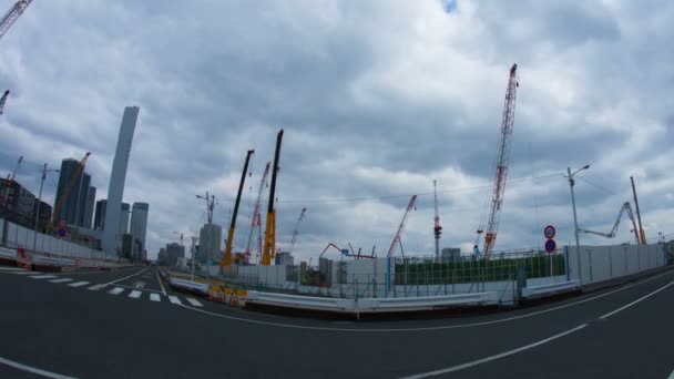 Grúa Lapso Tiempo Lado Este Ariake Tokio Panorámica Panorámica Derecha — Vídeos de Stock