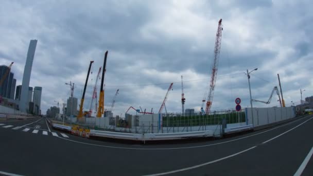 Crane Time Lapse Lado Leste Ariake Tóquio Zoom Tiro Largo — Vídeo de Stock