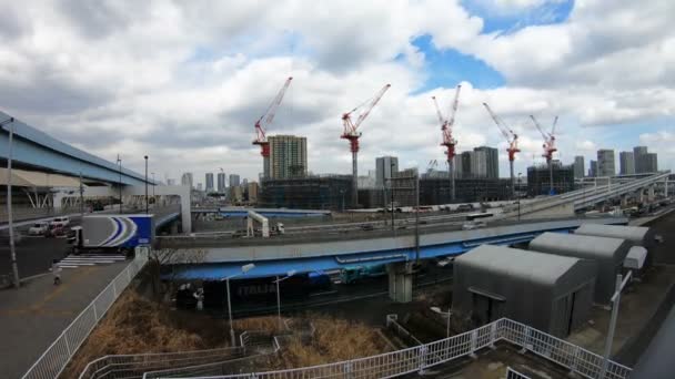 Crane Time Lapse Ariake Tokyo Long Shot Its City Location — Stock Video
