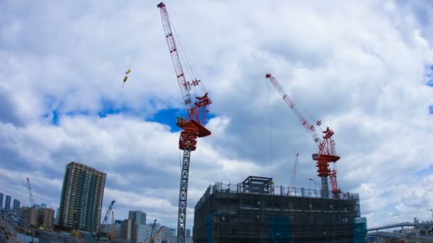 Crane Time Lapse Fish Eye Ariake Tokyo Right Panning Mov — Vídeo de Stock