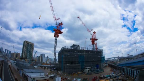 Crane Time Lapse Fish Eye Ariake Tokyo Wide Shot Tilt — Vídeo de Stock