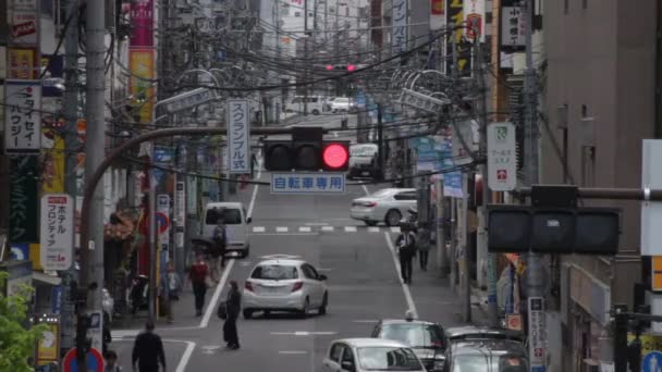 Villamos Vonal Hosszú Lövés Mély Fókuszálást Misakicho Utca Hachiouji Tokyo — Stock videók