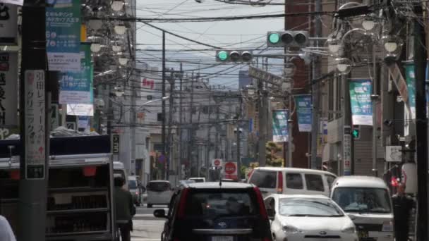 Улице Мисакичо Токийском Районе Хатиудзи Hachiouji Tokyo Загорелась Линия Электропередач — стоковое видео