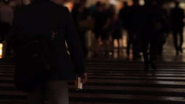 Lopende mensen in de binnenstad straat in Shinagawa Tokio regenachtige dag — Stockvideo