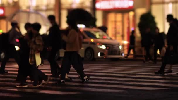 Lopende mensen in de binnenstad straat in Shinagawa Tokio regenachtige dag — Stockvideo