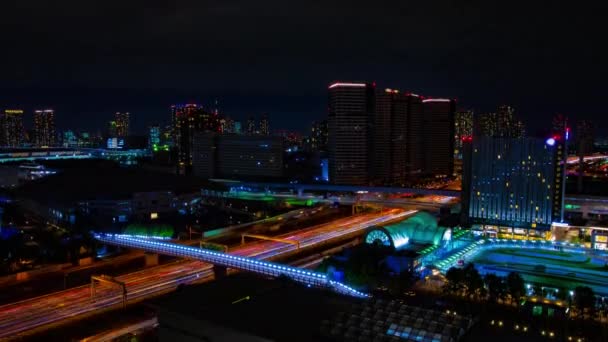 A night timelapse of the city street in Ariake Tokyo wide — Stock Video