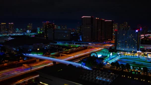 Un timelapse noche de la calle de la ciudad en Ariake Tokio amplia — Vídeo de stock
