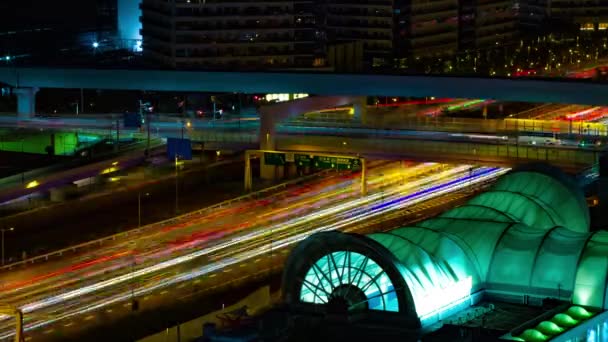 A night timelapse of the city street in Ariake Tokyo long shot — Stock Video