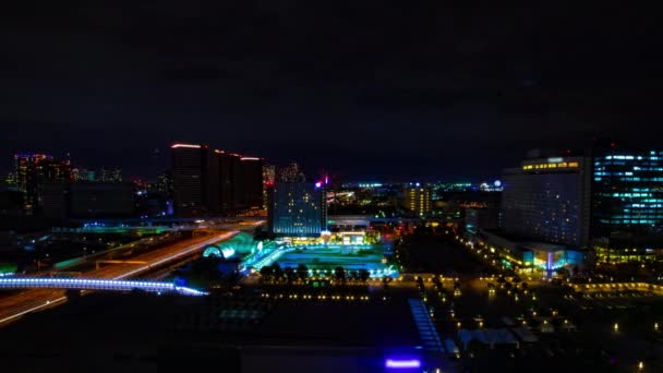 Noční čas na městskou krajinu v městském městě Ariake Tokyo široký záběr — Stock video