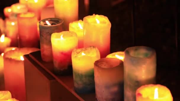 Burning romantic candles at night medium shot — Stock Video