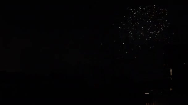 Feux d'artifice près du bâtiment de la ville urbaine de Tokyo la nuit d'été — Video