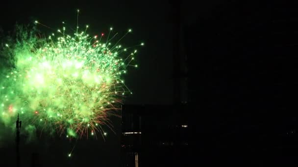 夏の夜、東京都内のビルの近くで花火 — ストック動画