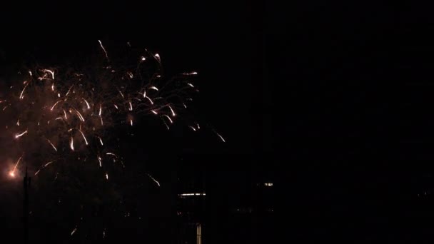 Fogos de artifício perto do edifício na cidade urbana de Tóquio na noite de verão — Vídeo de Stock