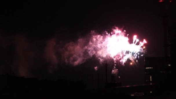 Fogos de artifício perto do edifício na cidade urbana de Tóquio na noite de verão — Vídeo de Stock