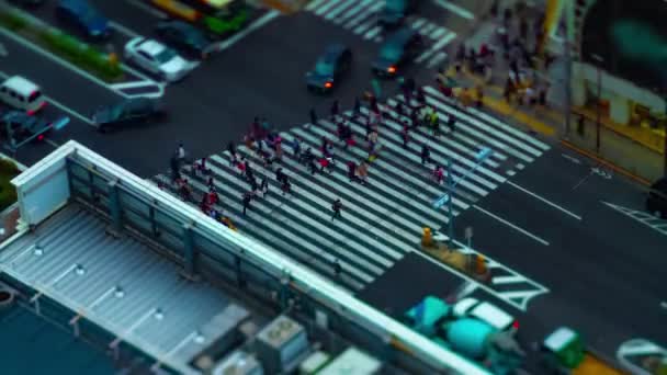 Een tijdspanne van hoge hoek uitzicht in de voorkant van het station in Tokio overdag bewolkte lucht tilt shift — Stockvideo