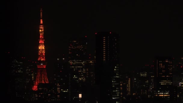 A night urban cityscape in Shinagawa Tokyo high angle long shot — Stock Video