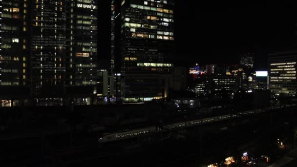 Ein nächtliches Stadtbild in der Nähe des Bahnhofs in der Geschäftsstadt in Tokio — Stockvideo