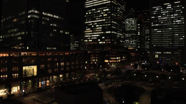 Un paysage urbain nocturne dans la ville d'affaires de Tokyo grand angle — Video