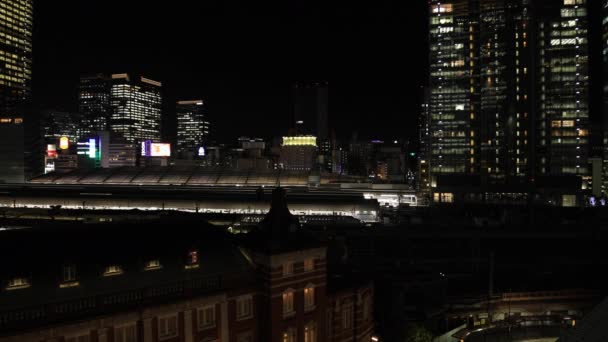 Tokyo 'daki iş şehrinin gece manzarası. Yüksek açı geniş açı. — Stok video