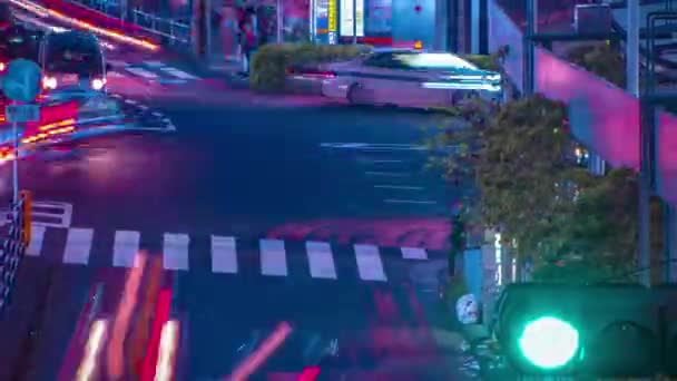 新宿のネオン街の夜のタイムラプス東京高角ロングショット — ストック動画