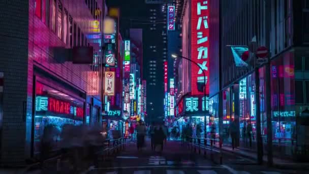 Um timelapse da noite da rua do neon no centro da cidade em Shinjuku Tóquio tiro largo — Vídeo de Stock