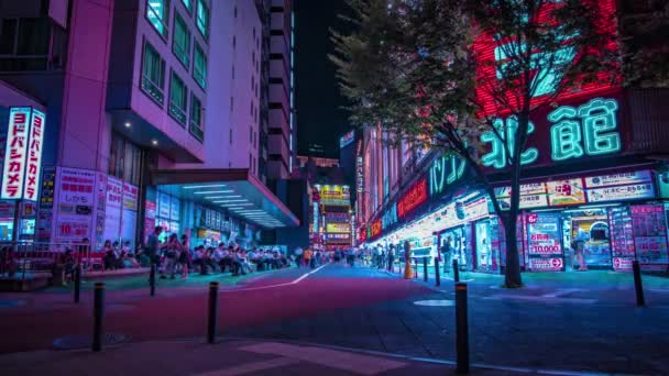 新宿のダウンタウンのネオン街の夜のタイムラプス東京ワイドショット — ストック動画