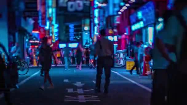 신주쿠 도쿄의 거리에 있는 네온 거리의 야간 시간 조절 장치 — 비디오
