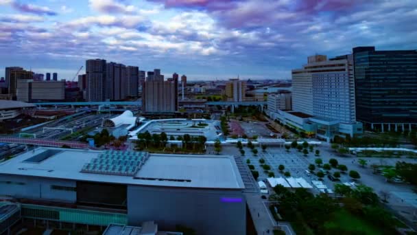 Un crépuscule intemporel du paysage urbain dans la rue urbaine d'Ariake Tokyo vue d'ensemble — Video